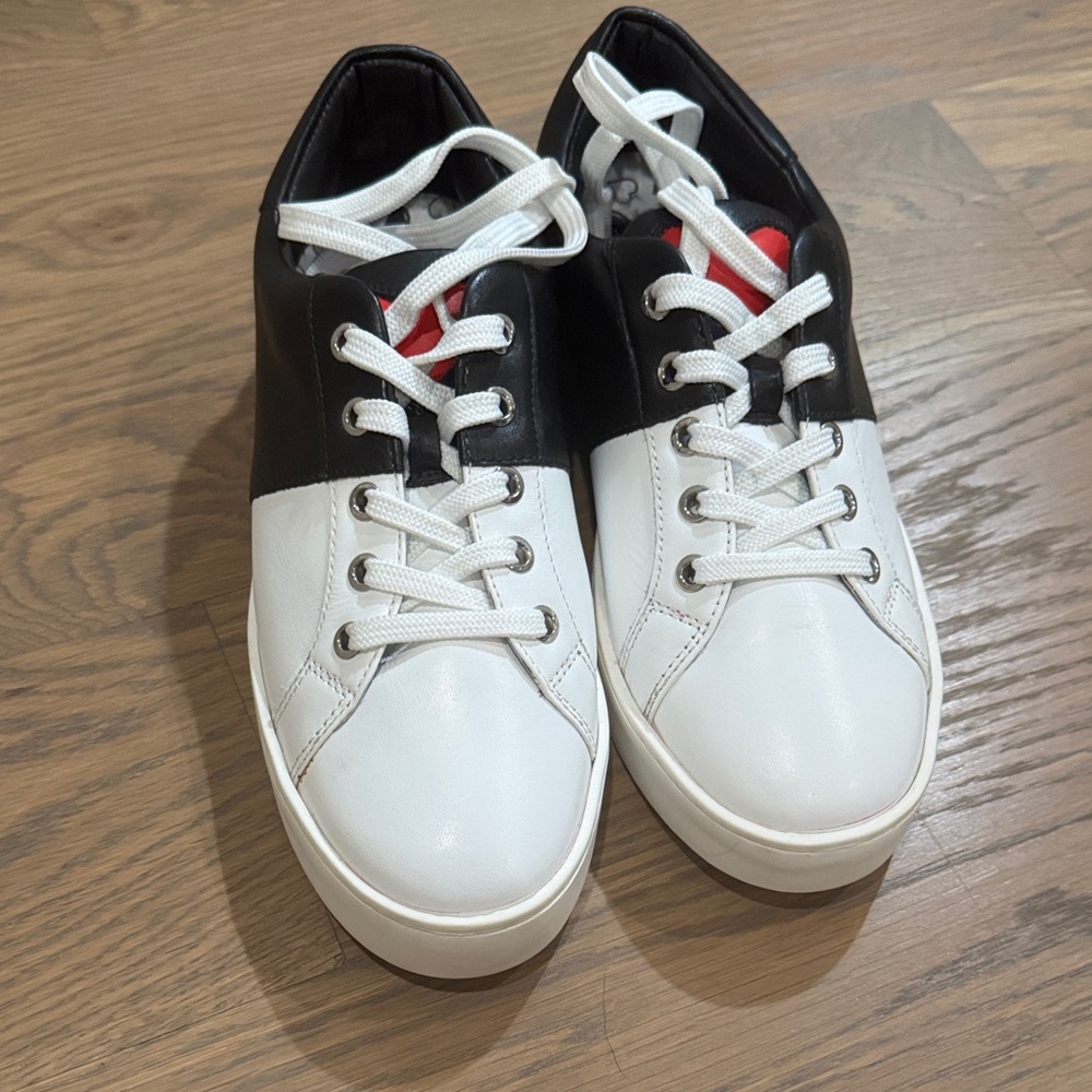 Love Moschino Black and White Low-Top Sneakers with Red Accent